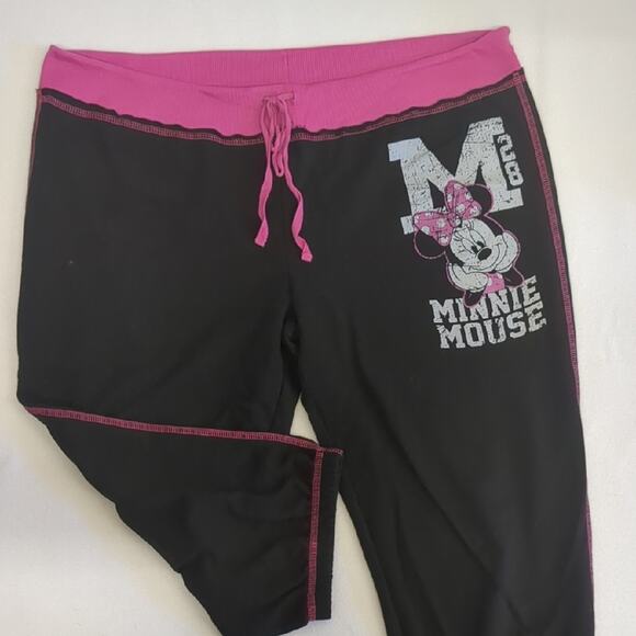 Disney Black and Pink Capri leggings Minnie Mouse y2k size XL - Picture 1 of 4